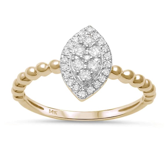 Jewelry - Genuine 14K Yellow Gold Marquis Shaped Diamond Engagement/Promise Ring